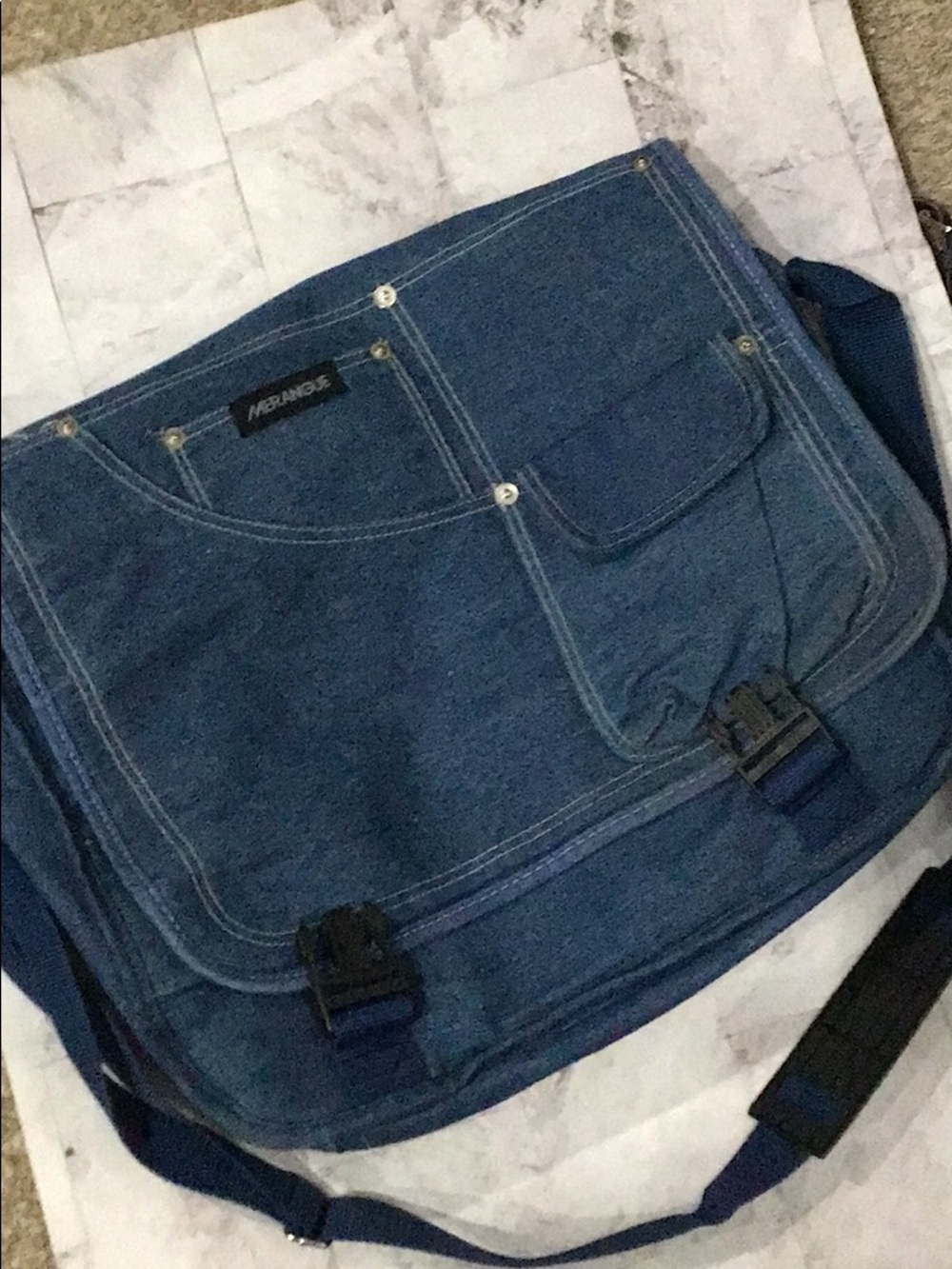 denim padded laptop Messenger bag